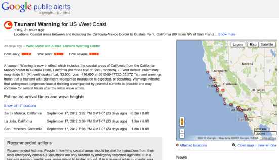 Google y su servicio de alertas pblicas sobre datos de Tsunamis