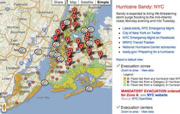 Google ofrece el Mapa de Crisis del Huracn Sandy en Android